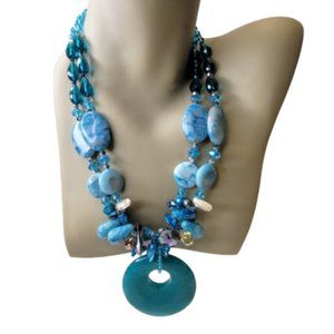 Blue Necklace Double Strand Beaded Necklace